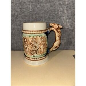 Beer Stein Kitschy 3 Cowboys Around Table Horse W/Handle 5.5" Ht.
